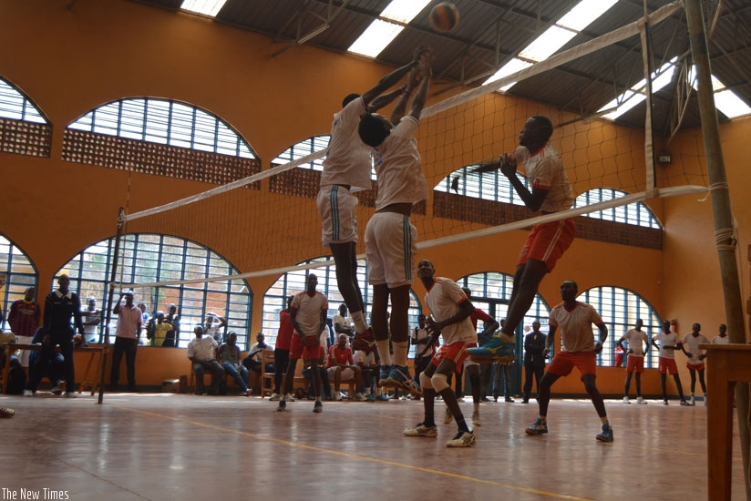 Rayon Sports play against INATEK in the volleyball league playoffs two weeks ago.  (Peter Kamasa)