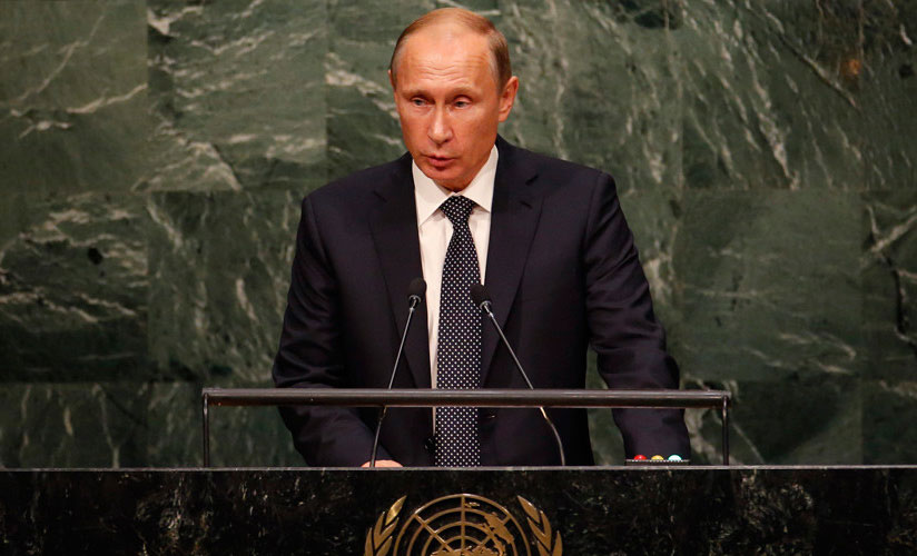 Russian President Vladimir Putin addresses attendees during the 70th session of the United Nations General Assembly at the U.N. Headquarters in New York, September 28, 2015. (Photograph: Mike Segar / Reuters)