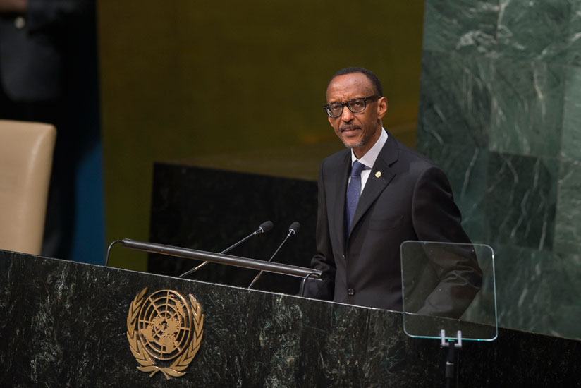 President Kagame addresses the seventieth United Nations General Assembly in New York, US, yesterday. (Village Urugwiro)