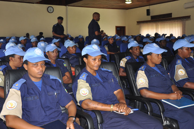 Female police officers during a debriefing upon their return from UN mission recently. (Courtesy)