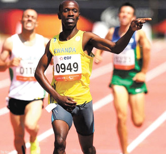 Hermas Muvunyi celebrates after grabbing Gold at the 6th IPC World championships in Lyon in 2013. (File)