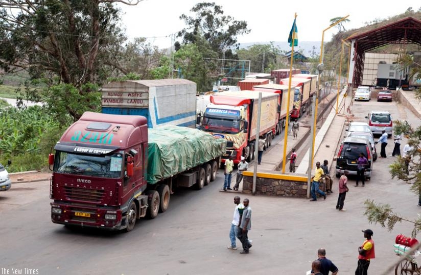 Trucks at the weigh bridge at Rusumo border with Tanzania. (File)