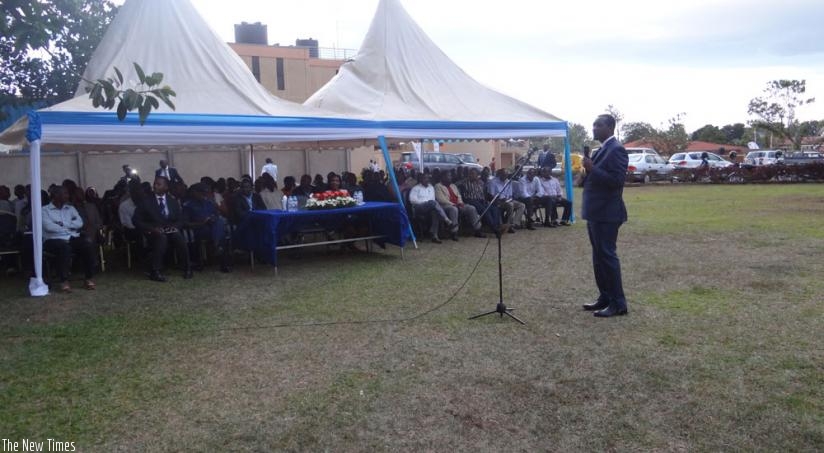 BK CEO addresses residents of Bugesera on Saturday. (Courtesy)