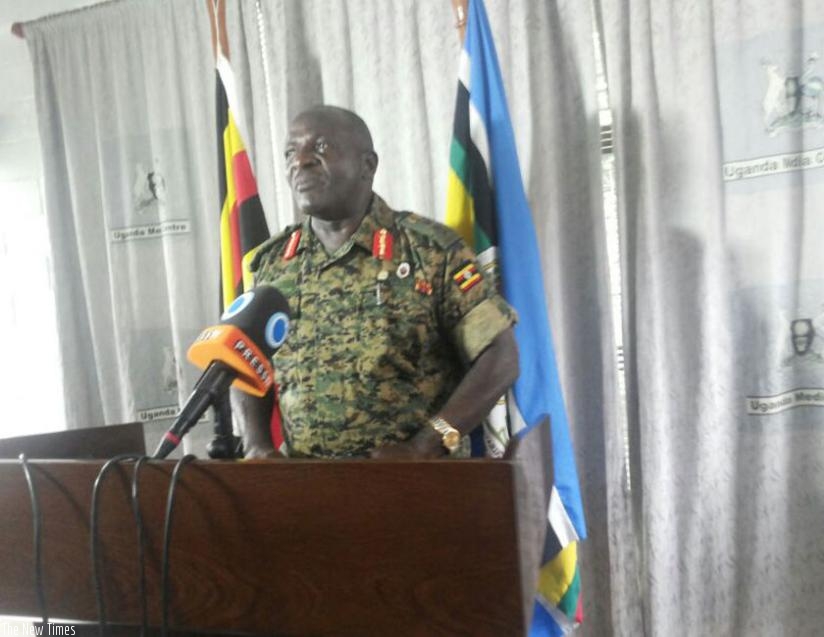 Gen Wamala announces the withdrawal of the UPDF from South Sudan at a news conference in Kampala yesterday. (Courtesy)