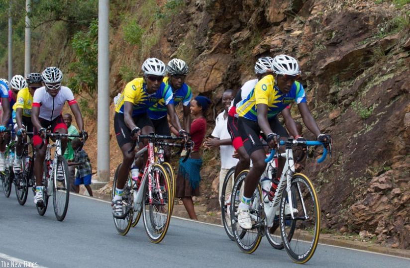 Team Rwanda riders lead the way during a past edition of Tour du Rwanda. The team is confident of getting a podium finish in the Chantal Biya race. (File)