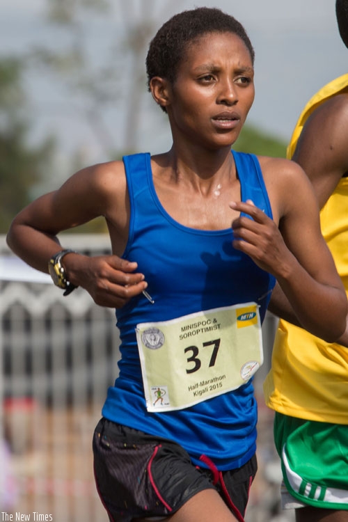 Nyirarukundo finished fourth in the women's half marathon during this year's Kigali Peace Marathon. (File)