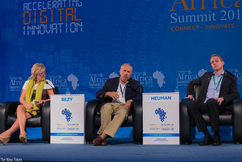 Bezy in a panel discussion with Tracey McNeil, the chief clinical officer of Babylon (L), and Heuman during a Transform Africa 2015 summit session in Kigali yesterday. (Timothy Kisambira)rn  