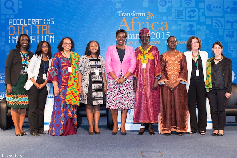 First Lady Jeannette Kagame with panelists from the 'Digital Inclusion for Women's Empowerment' session during Transform Africa 2015 in Kigali, yesterday. (Courtesy)