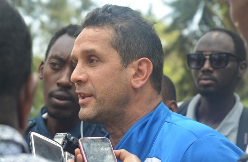 David Donadei addresses journalists outside the French embassy premises in Kiyovu yesterday. (S. Ngendahimana)