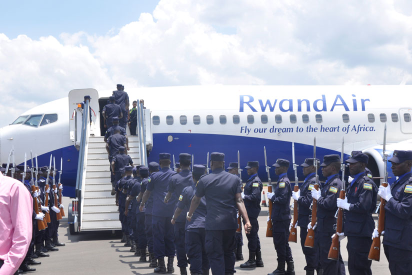 RNP contingent boarding a plane for a UN mission in CAR. (Courtesy)