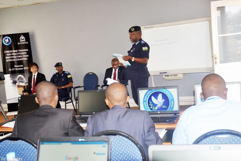 CP Cyprien Gatete speaking at the opening of the continental cybercrime training. (Courtesy)