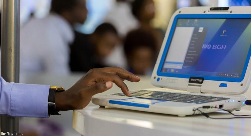 One of the computers made in Rwanda on display at the recently Transform Africa summit exhibition. (T . Kisambira)