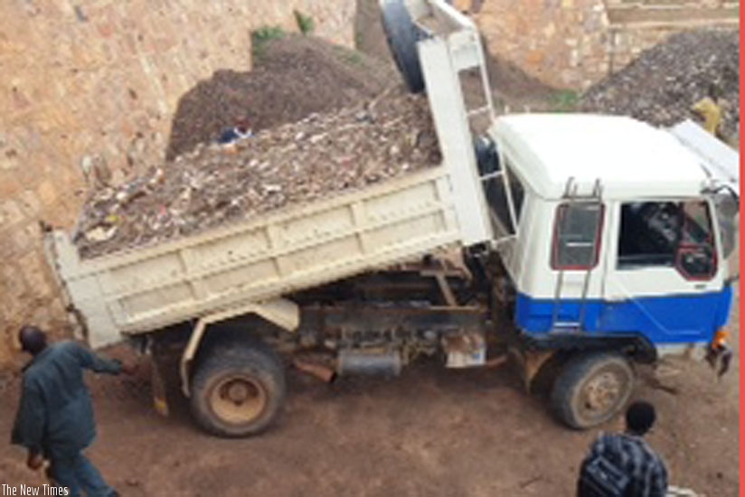 A vehicle prepares to offload waste at the waste treatment plant. (Courtesy)
