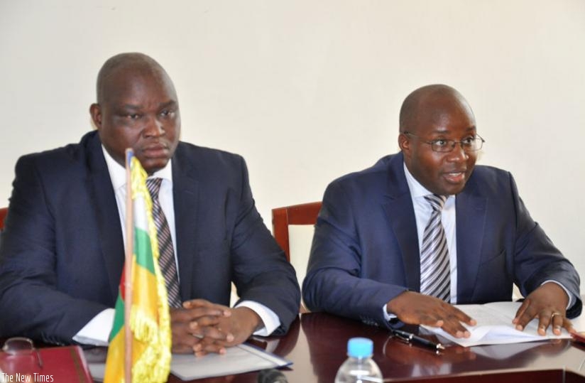 Djoubaye Abazene (L) and Nzahabwanimana announce the deal after the signing. (Courtesy)