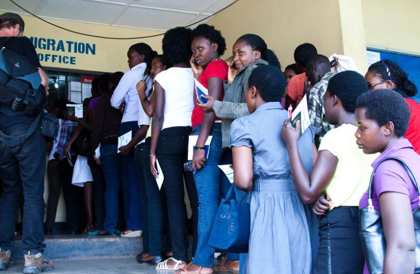 Rwandan students  wait to be cleared at Rusumo border. The students are studying in Tanzania. (File)