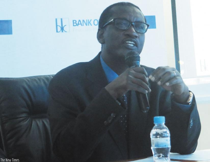 Gatera speaks during the release of the bank's financial results on Thursday. (Solomon Asaba)