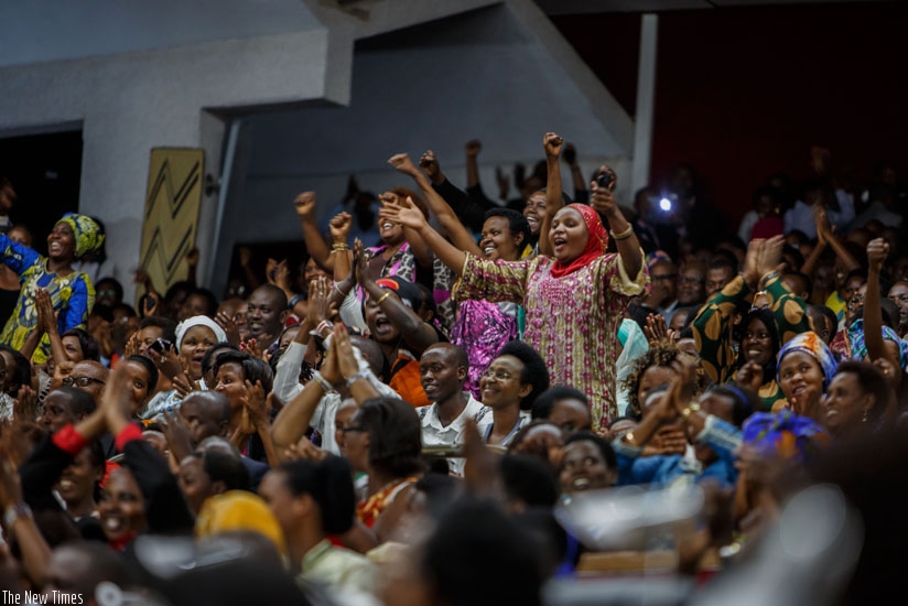 Members of the public react during the debate on term limits in Parliament. (File)