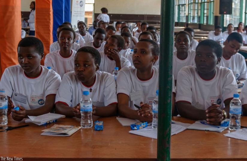 Students follow proceedings during a conference at FAWE Girls school in Kigali. (File)