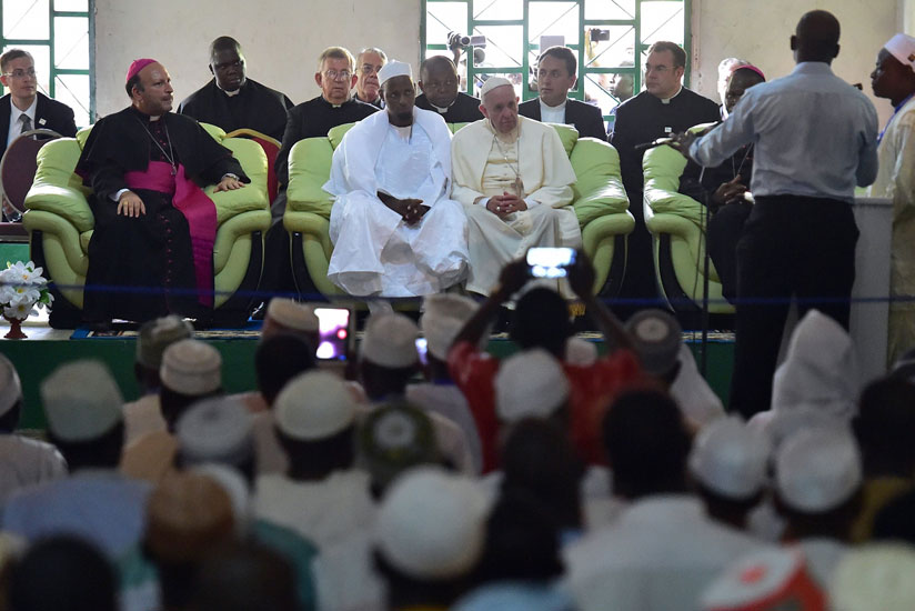 Pope Francis during a visit to the Koudoukou mosque in Bangui. (Photograph: Giuseppe Cacace/AFP/Getty Images)