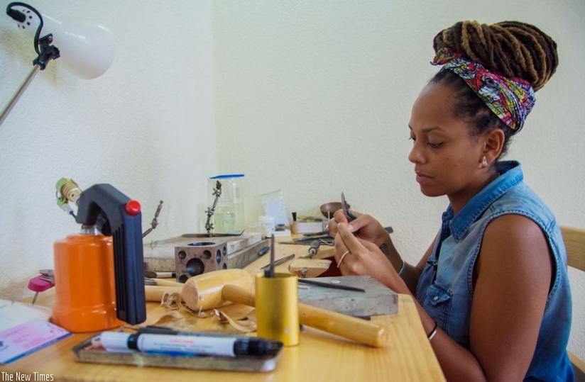 Founder of K-Tsobe, Sarafina Legrand in her jewellery workshop in Kigali. (F. Niyigena)