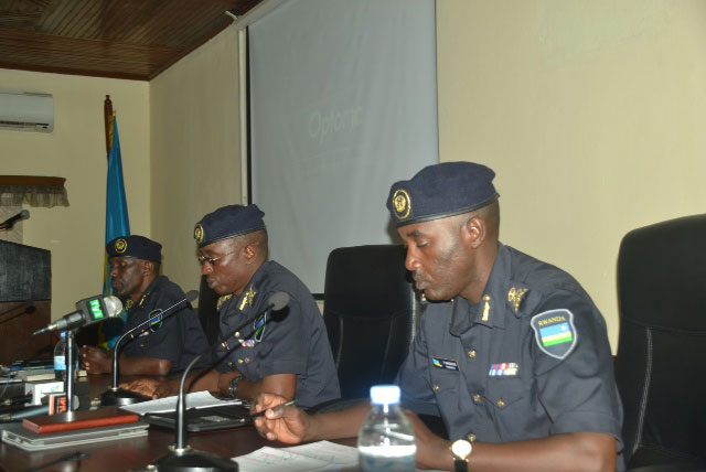 CID chief Badege (R) and other senior Police officers at the media briefing on Wednesday. (Courtesy)