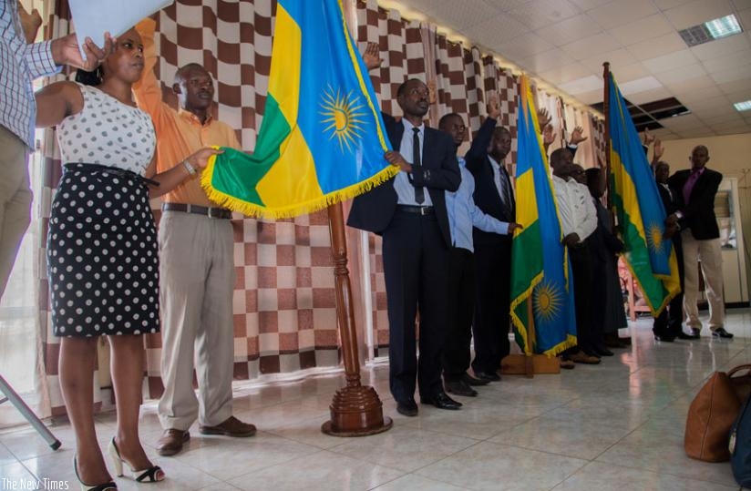 court bailiffs and notaries swear in in Kigali yesterday. (F. Niyigena)