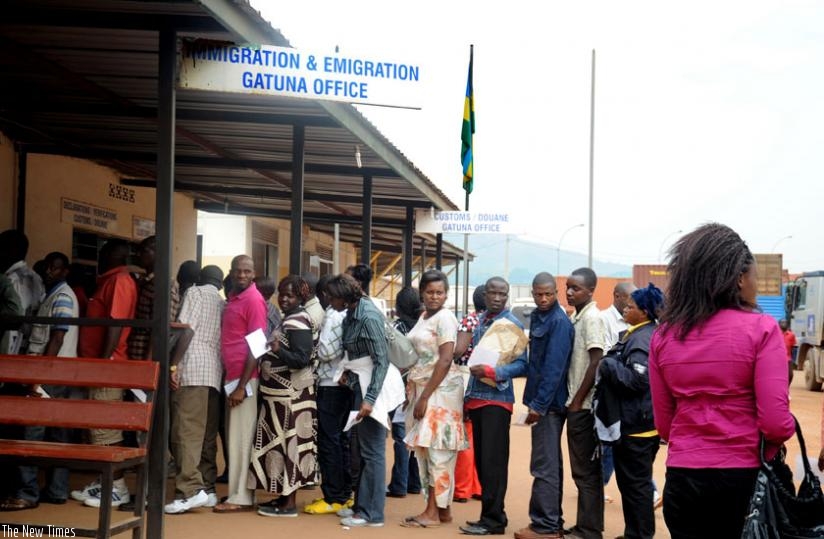 Travelers clear with immigration office at Gatuna border post. (File)