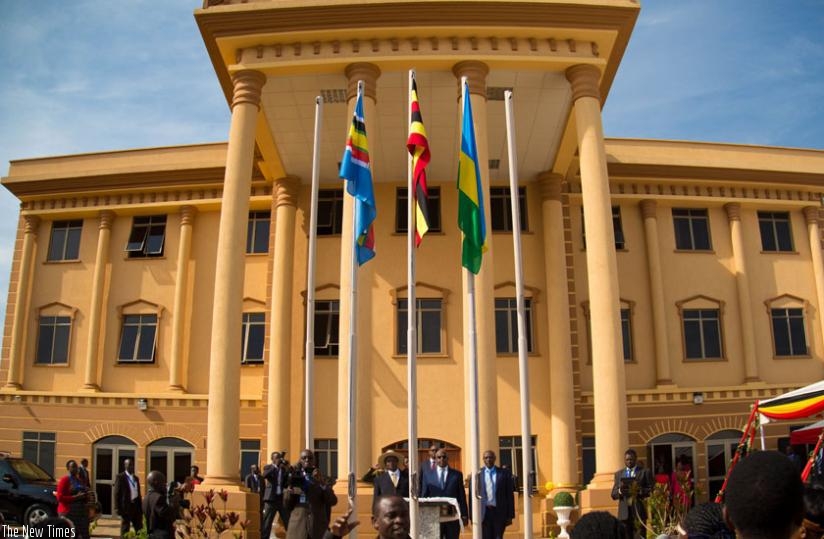 President Museveni and other officials at the opening of the chancellery. (T. Kisambira)