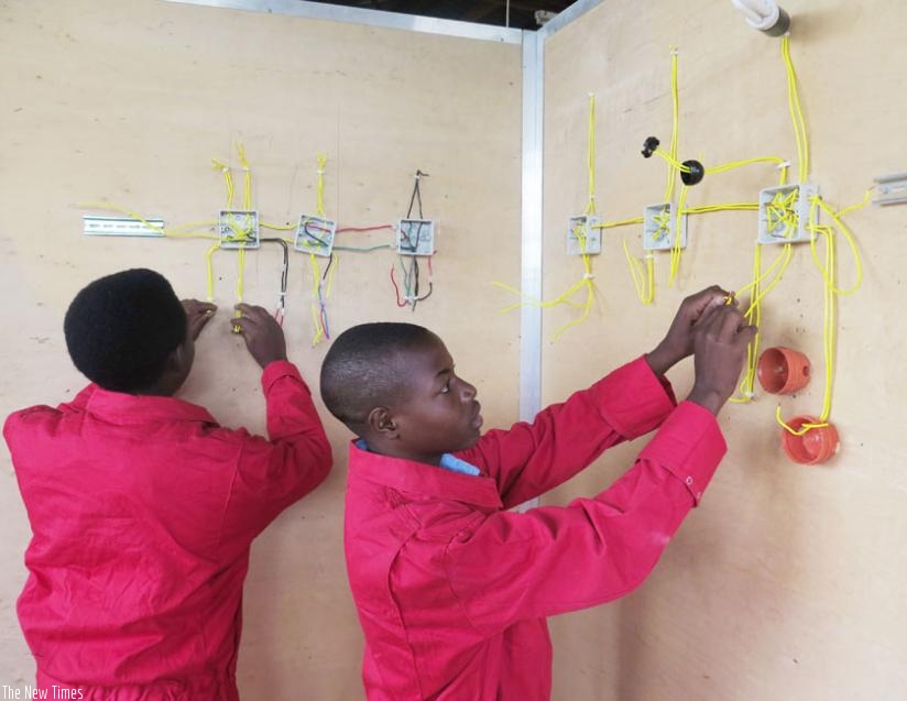 Electrical Installation students carry out a wiring experiment at Kibeho VTC. (File)