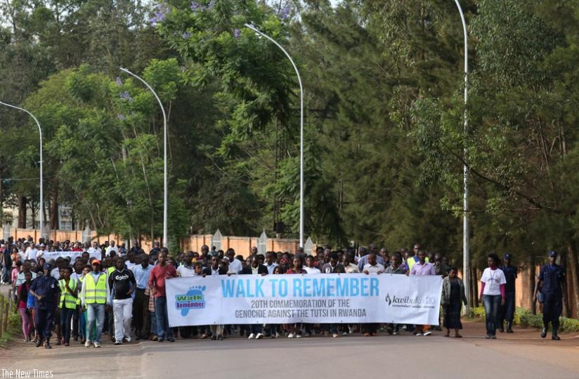 Residents of Kicukiro participate in a Walk to Remember as part of Genocide commemoration last year. (File)