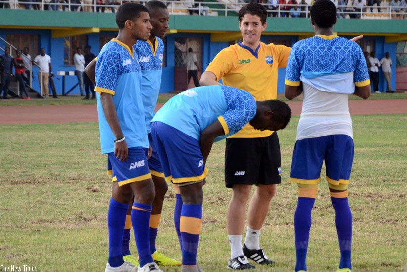 Mckinstry issues Instructions during a previous training session. The team has relocated to Rubavu for instensive training ahead of CHAN 2016. (Sam Ngendaihimana)