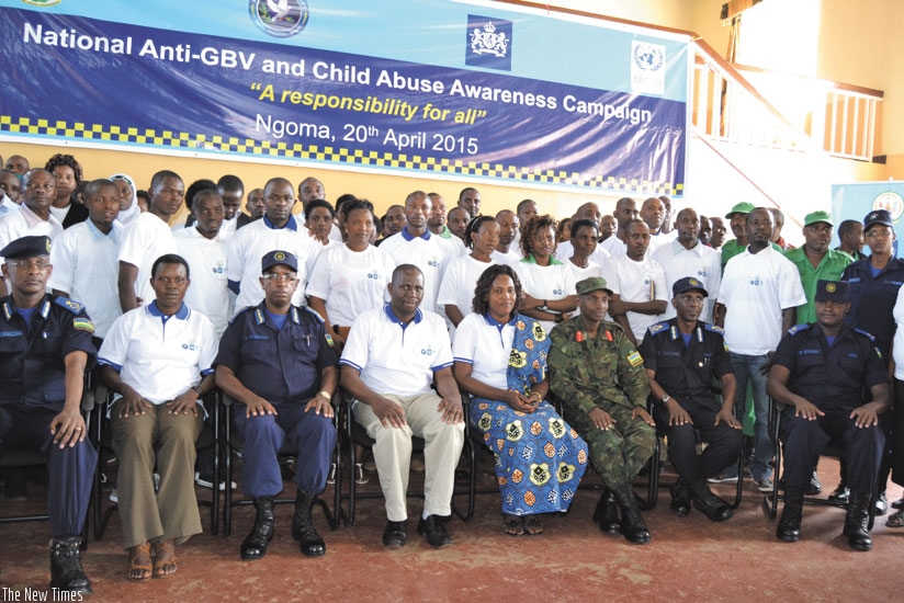 Officials pose for a group photo during the National anti GBV and Child abuse awareness campaign in Ngoma District. (File)