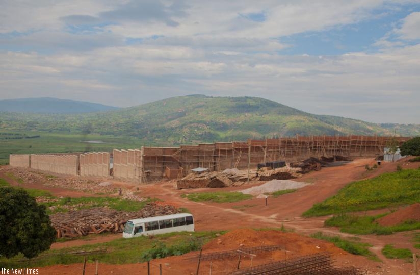 The perimeter (guard) wall of Mageragere Prison that is under construction in Nyarugenge District. (Faustin Niyigena)