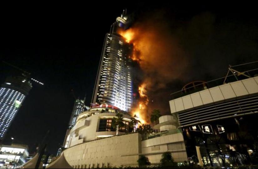 A fire engulfs The Address Hotel in downtown Dubai in the United Arab Emirates December 31, 2015. (REUTERS/Ahmed Jadallah)