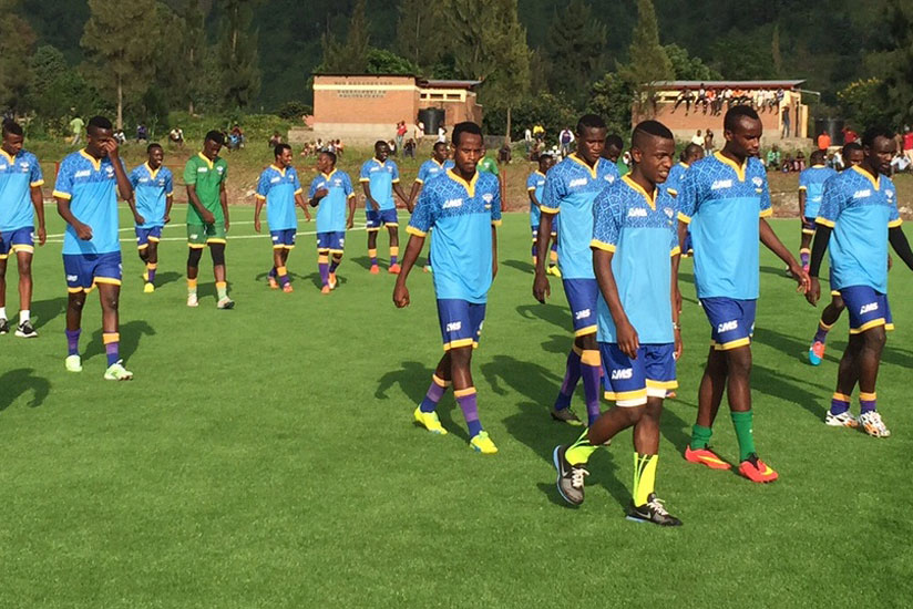 Amavubi players prepare to start a training session last week. The national team stands to take the $750,000 prize if they win the tournament which will be hosted by Rwanda from January 16. (File)