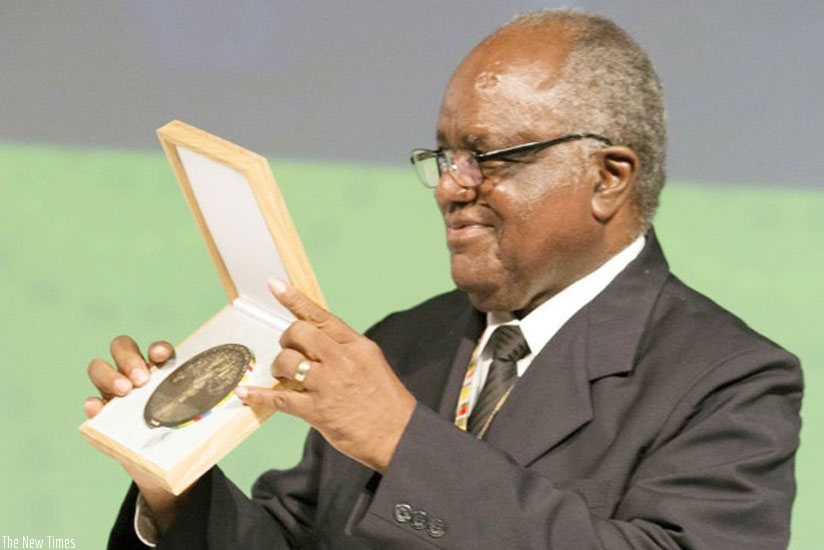 Former Namibian president Hifikepunye Pohamba receives the Ibrahim Prize in Accra, Ghana, last month, becoming the fourth former leader to receive the award. (File)