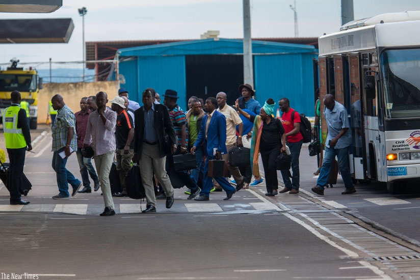 Passengers on arrival at Kigali International Airport (Timothy Kisambira)