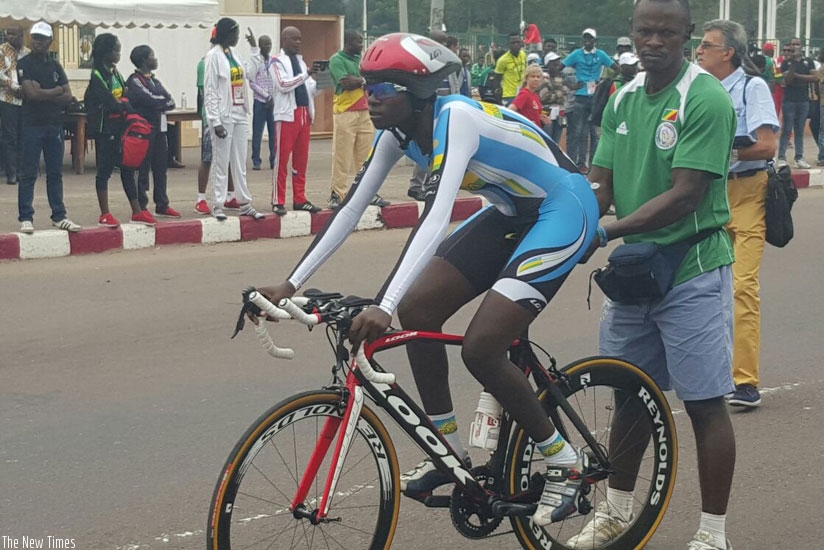 Jeanne d'Arc Girubuntu gets ready to go in the women's individual time trial at the 2015 All Africa Games. (File)