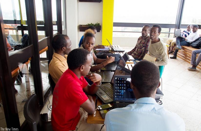 Software developers share ideas at K-Lab in Kigali. (File)
