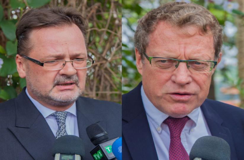 The envoys from L-R; Dr Rezac, Pedersen during their address of the media yesterday. (Faustin Niyigena)