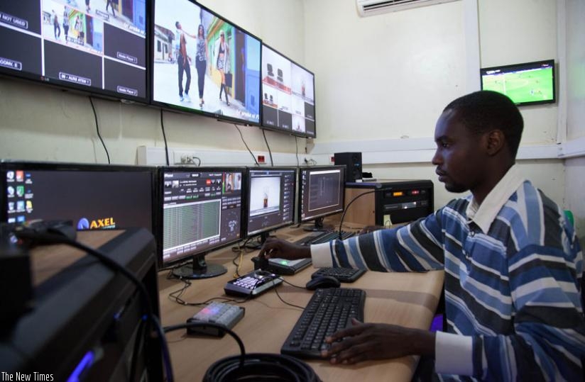 A staffer in production studio of Flash TV. (Ndayisaba Ferrand)