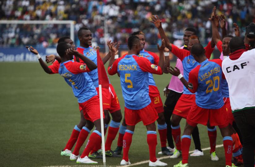 DR Congo players celebrate one of their goals against Ethiopia in the first match on Sunday. (S. Ngendahimana)