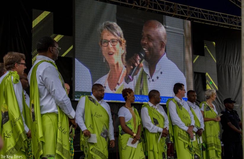 Some of the 24 foreign and local dignitaries that named 24 baby gorillas at last year's Kwita Izina ceremony. The annual baby gorilla naming attracts many tourists into the country. (File)