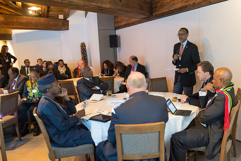 President Kagame speaks at the African Regional Business Council Meeting, in Davos, yesterday. (Village Urugwiro)