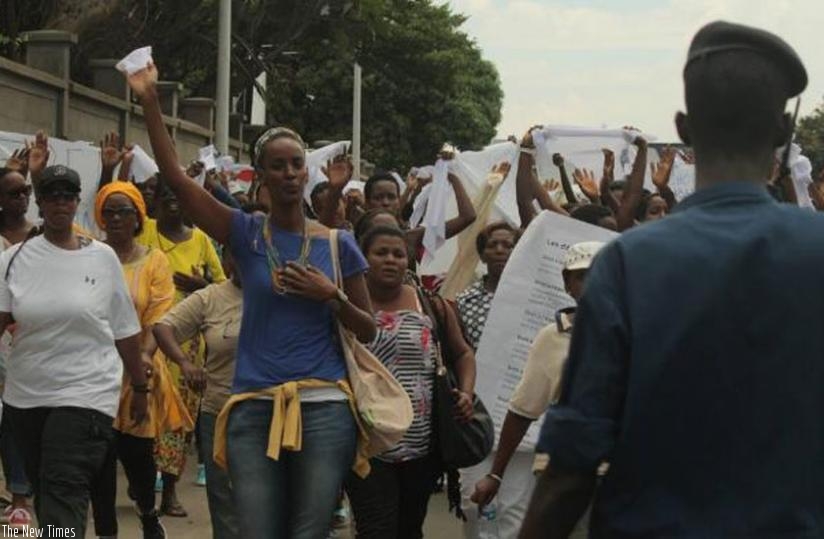 Nivyabandi (C) leads a group of women in a protest in Burundi. (Courtesy)