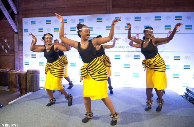 Rwandan traditional dancers entertain guests at the 'Rwanda Night'  during the WEF in Davos, Switzerland. (Courtesy)