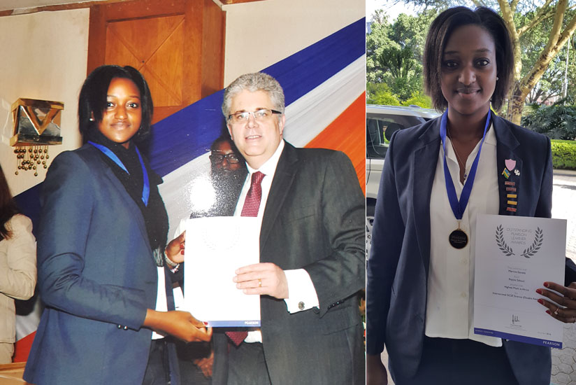 Martina Gasana receives a certificate of recognition for her achievement. RIGHT: Gasana displays her award. (Courtesy)