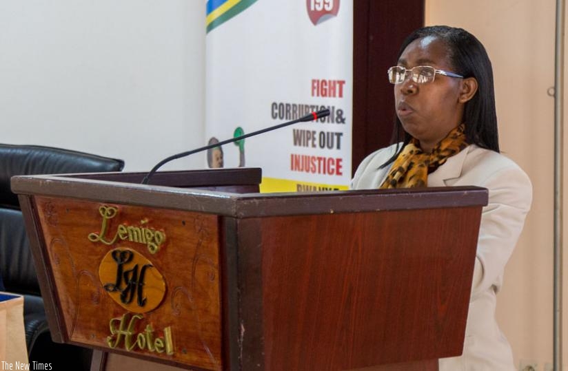 Ombudsman Cyanzayire speaks at the workshop in Kigali, yesterday. (Doreen Umutesi)