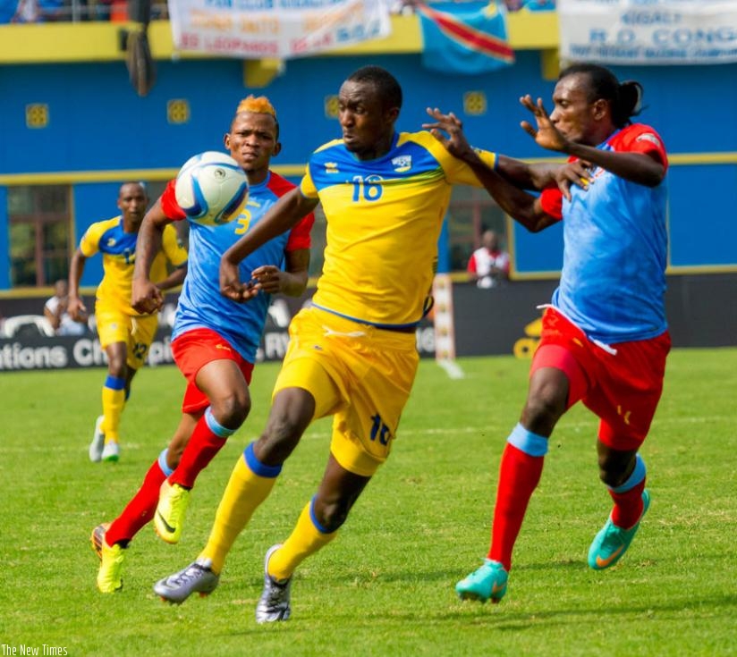 Sugira netted Amavubi equalizer but it was defender Bompunga (right), who sealed the win for DR Congo deep in extra time. (T. Kisambira)