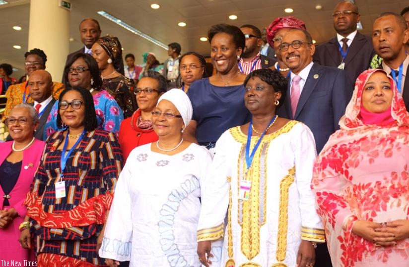 Mrs Kagame in a group photo with OAFLA first ladies and other officials yesterday. (Courtesy)